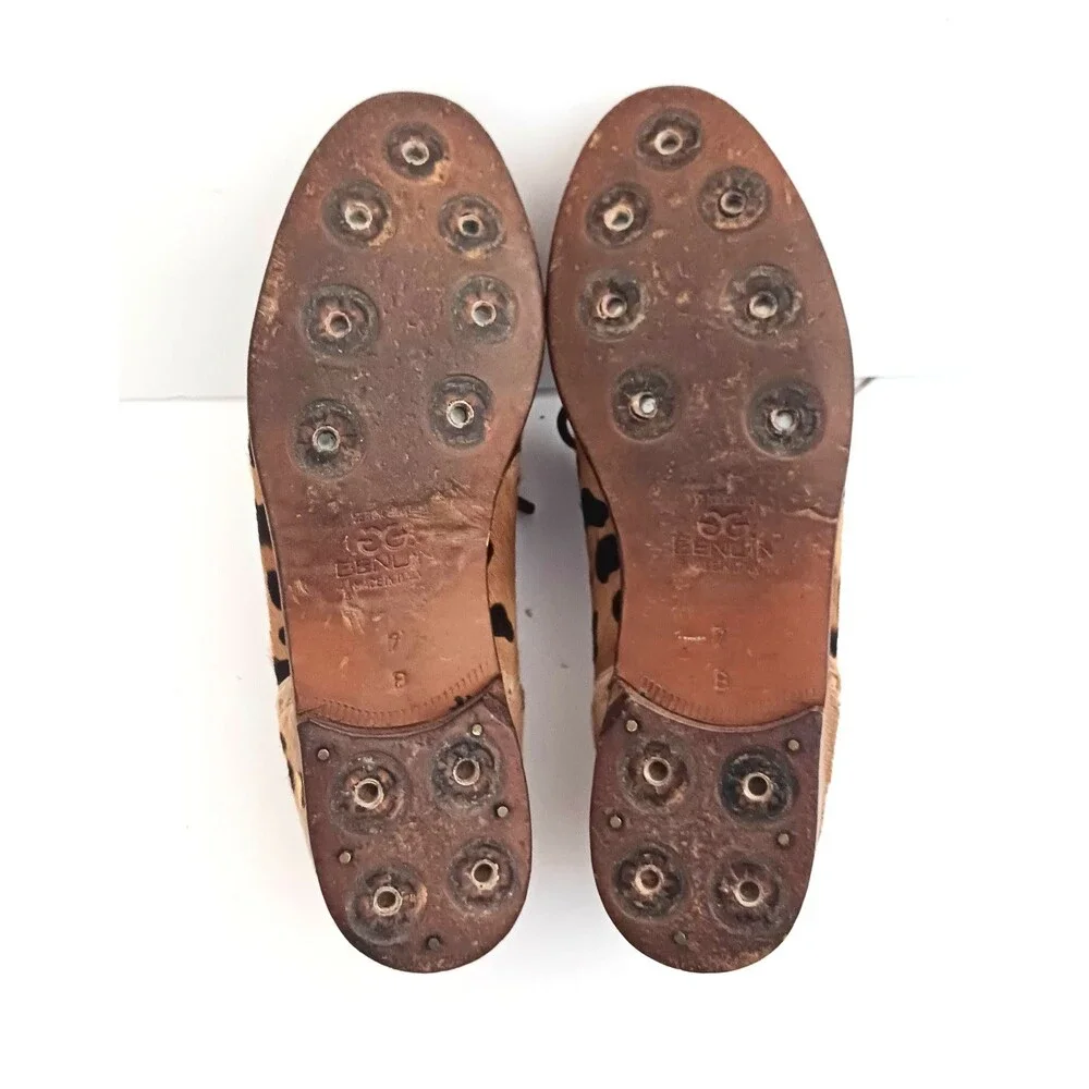 Walter Genuin Leopard Print Calf Hair Kiltie Brogue Golf Shoes Handmade Italy 7B